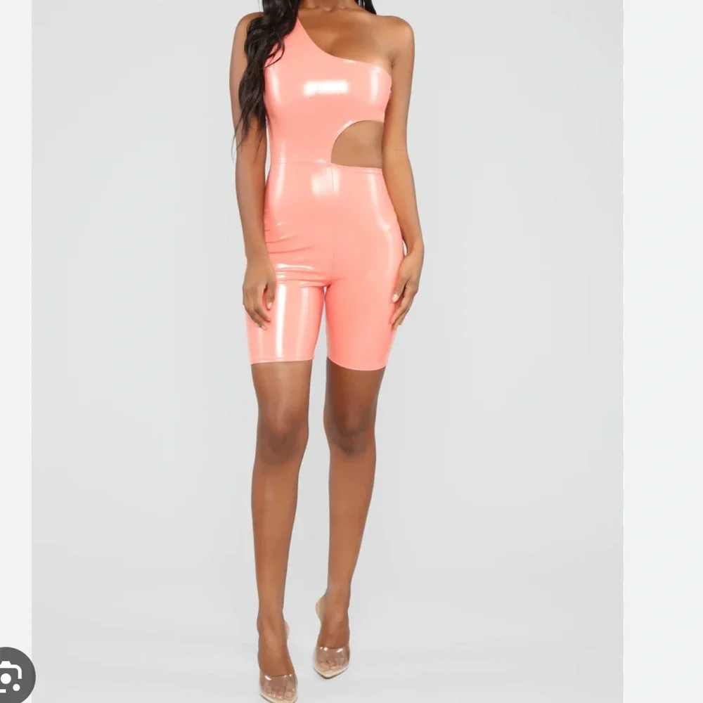 Fashion Nova Latex Biker Romper - Picture 4 of 7